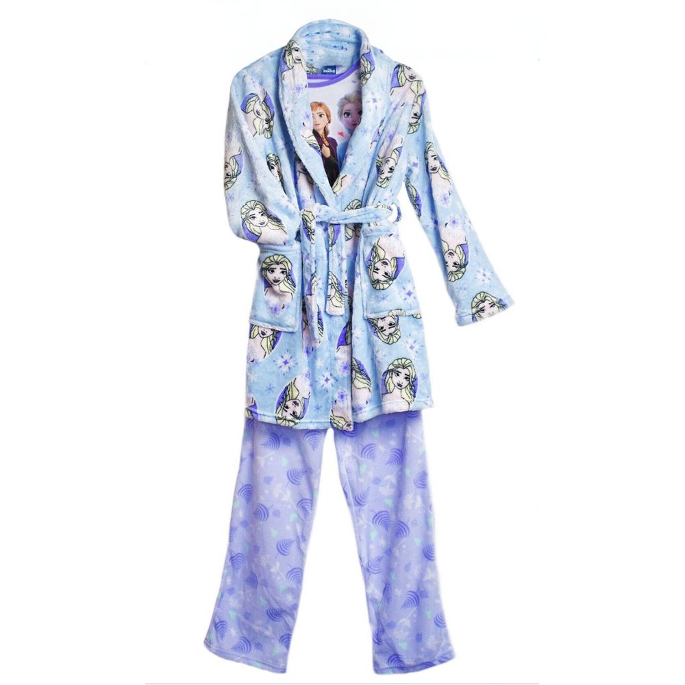 Disney Frozen Little Girls Pajama Set 3-Piece Plush Fleece Robe PJ Jacket Pants